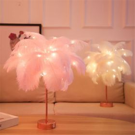 Remote Control Feather Table Lamp USB Battery Power (Color: Pink)