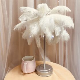Remote Control Feather Table Lamp USB Battery Power (Color: White)