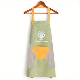 1pc Cute Cartoon Apron; Waterproof And Oil-proof Apron; Hand Wipeable Sleeveless Kitchen Cooking Apron; Cooking And Baking Supplies; Kitchen Tools (Color: green)